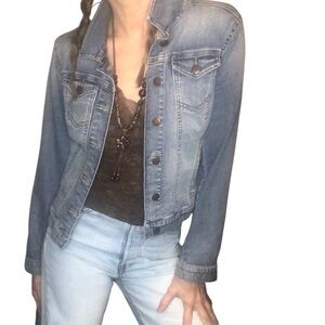 Loft Sz SP Denim Jacket Trucker Short/Crop Medium Wash Casual Classic Boho Chic